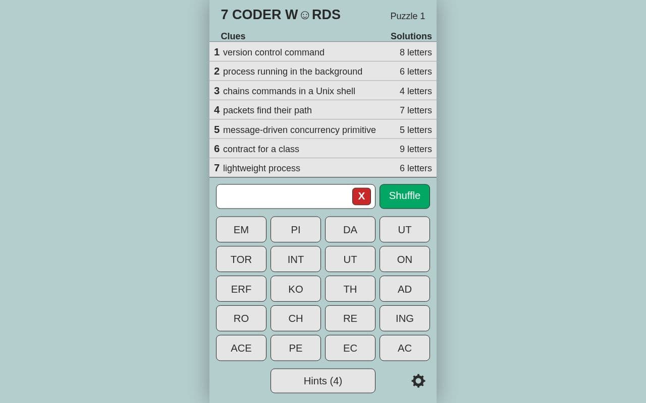 Screenshot of 7 Coder Words