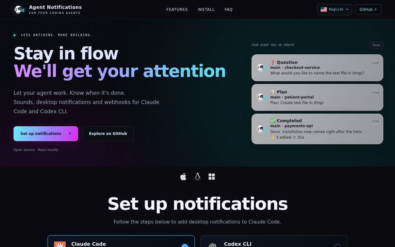 Screenshot of Agent Notifications