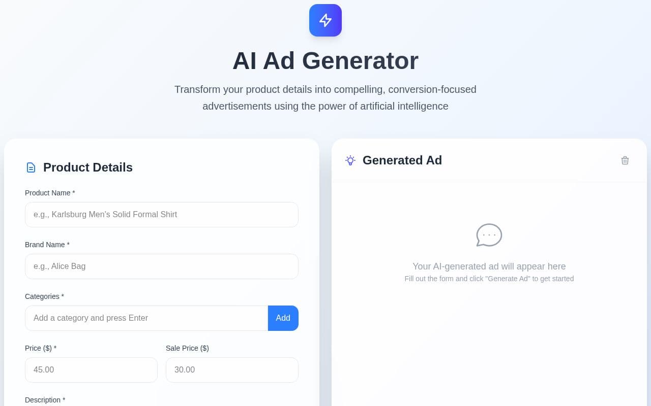 Screenshot of AI Ad Generator