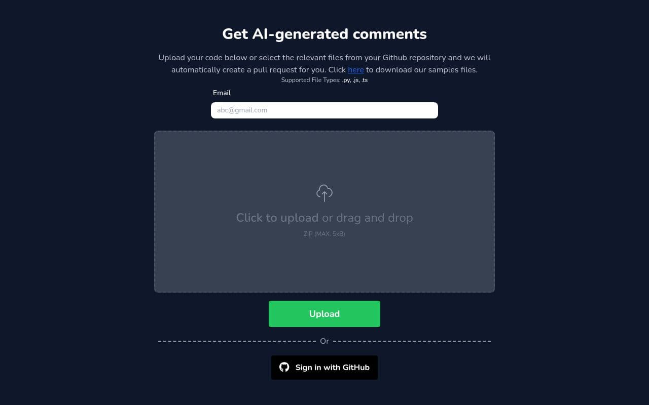 Screenshot of Automatic Comments Generator