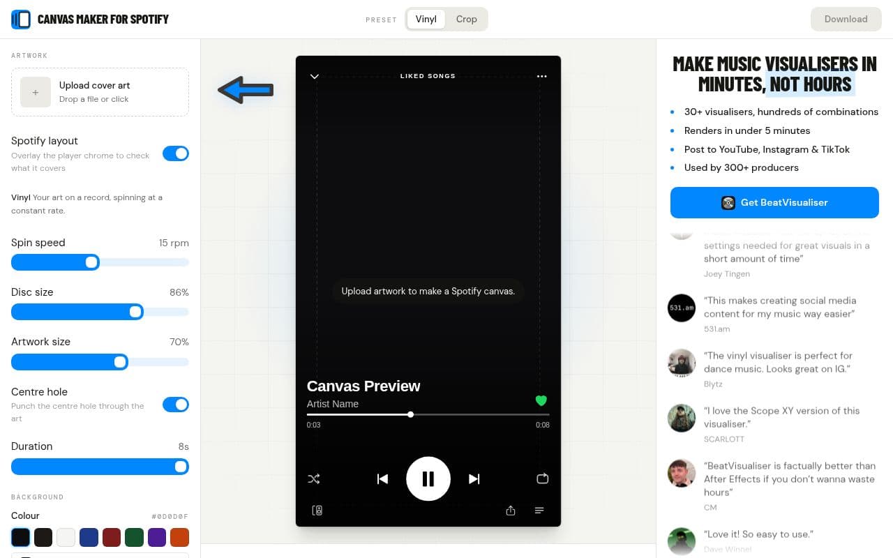 Screenshot of Canvas Maker for Spotify