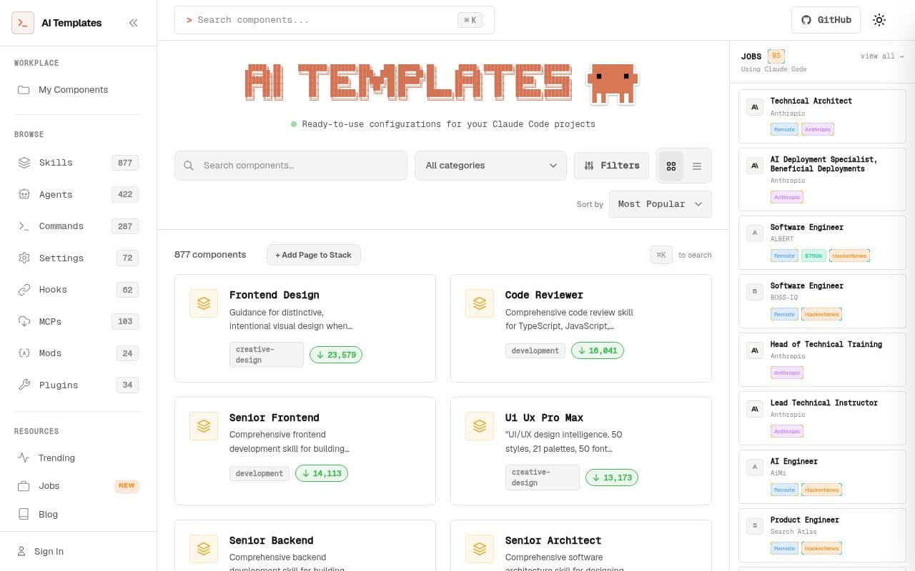 Screenshot of Claude Code Templates
