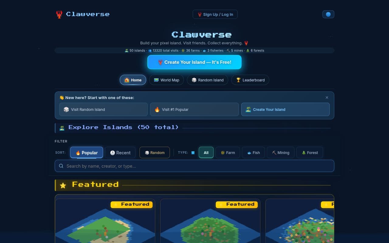 Screenshot of Clawverse
