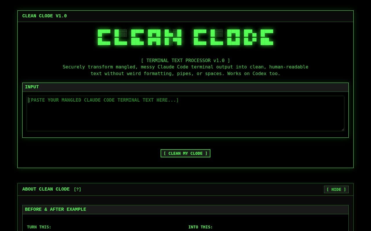 Screenshot of Clean Clode