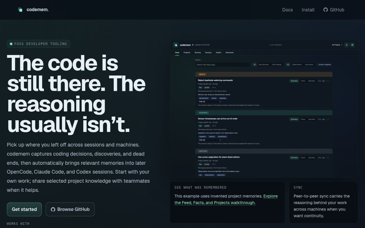 Screenshot of codemem