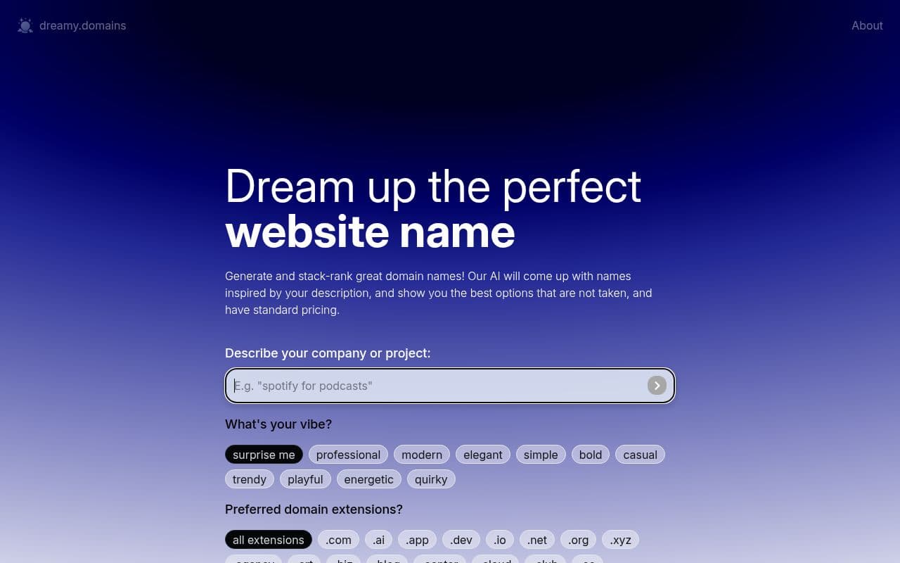 Screenshot of Dreamy Domains