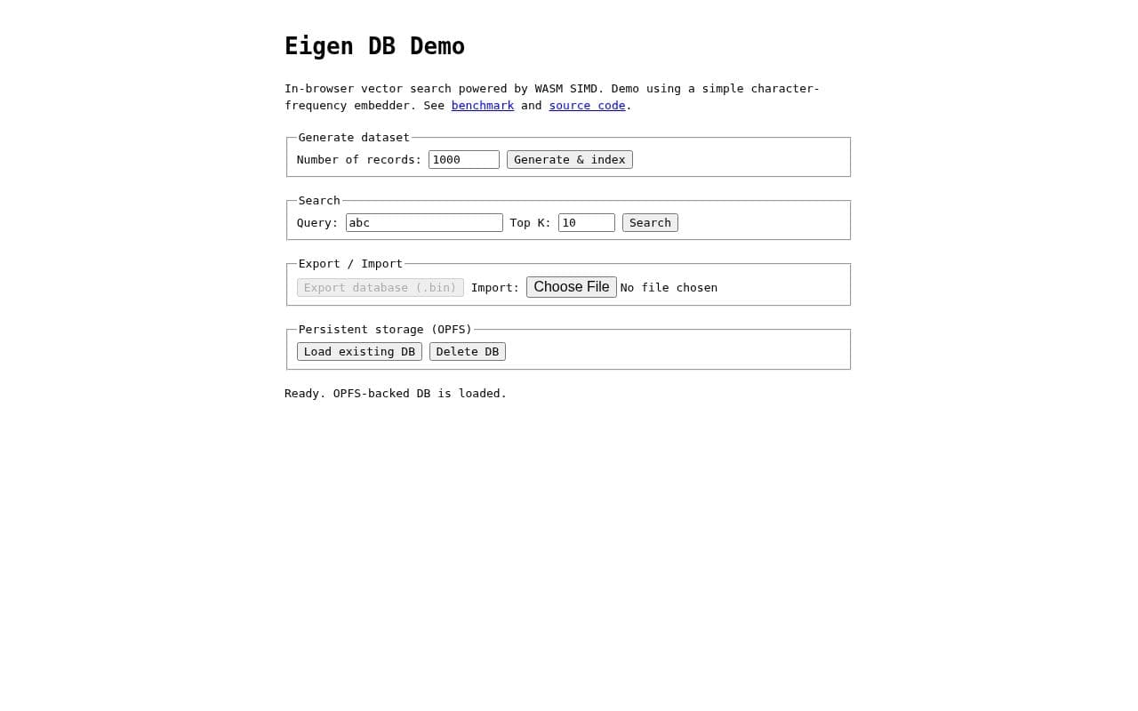Screenshot of Eigen DB Demo