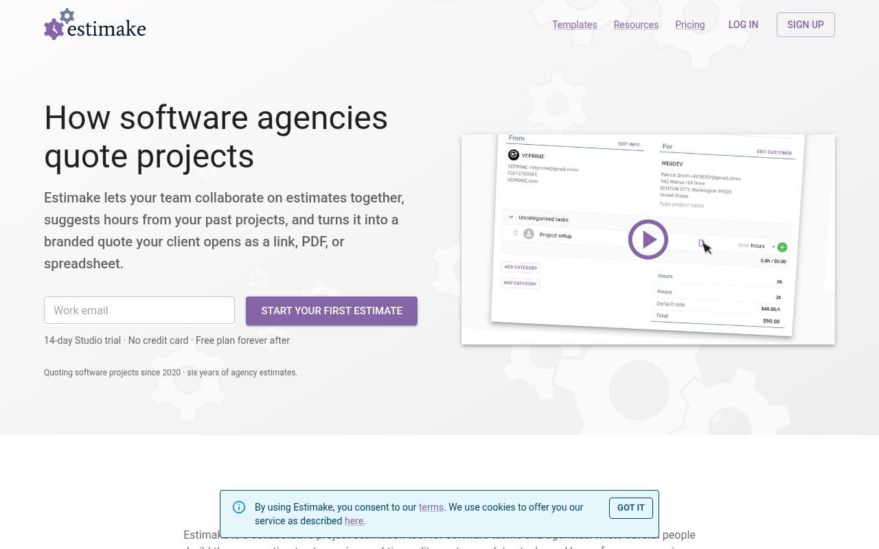 Screenshot of Estimake