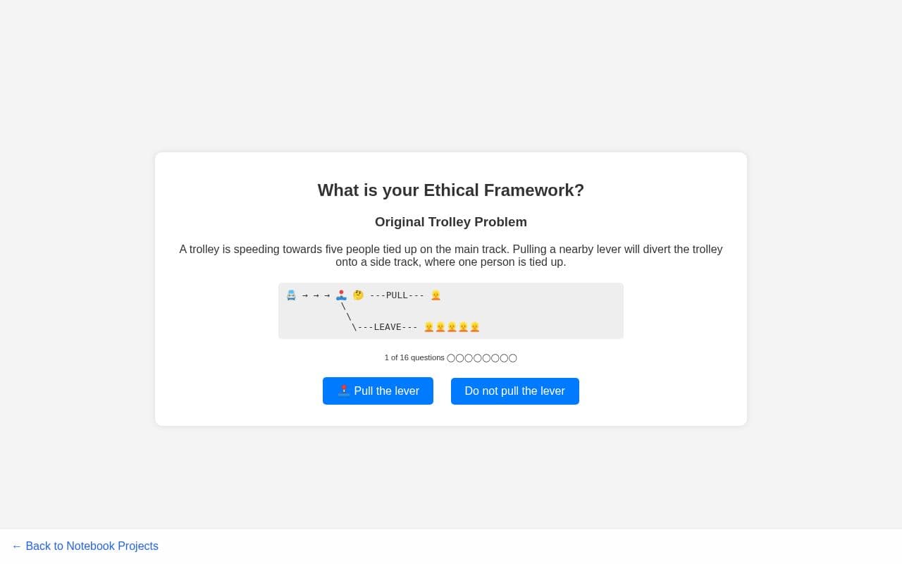 Screenshot of Ethical Framework Trolley