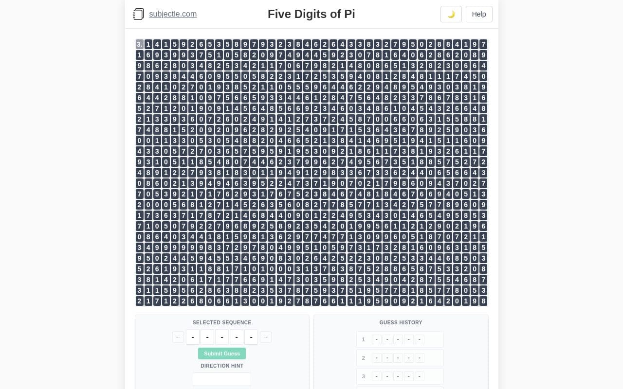 Screenshot of Five Digits of Pi