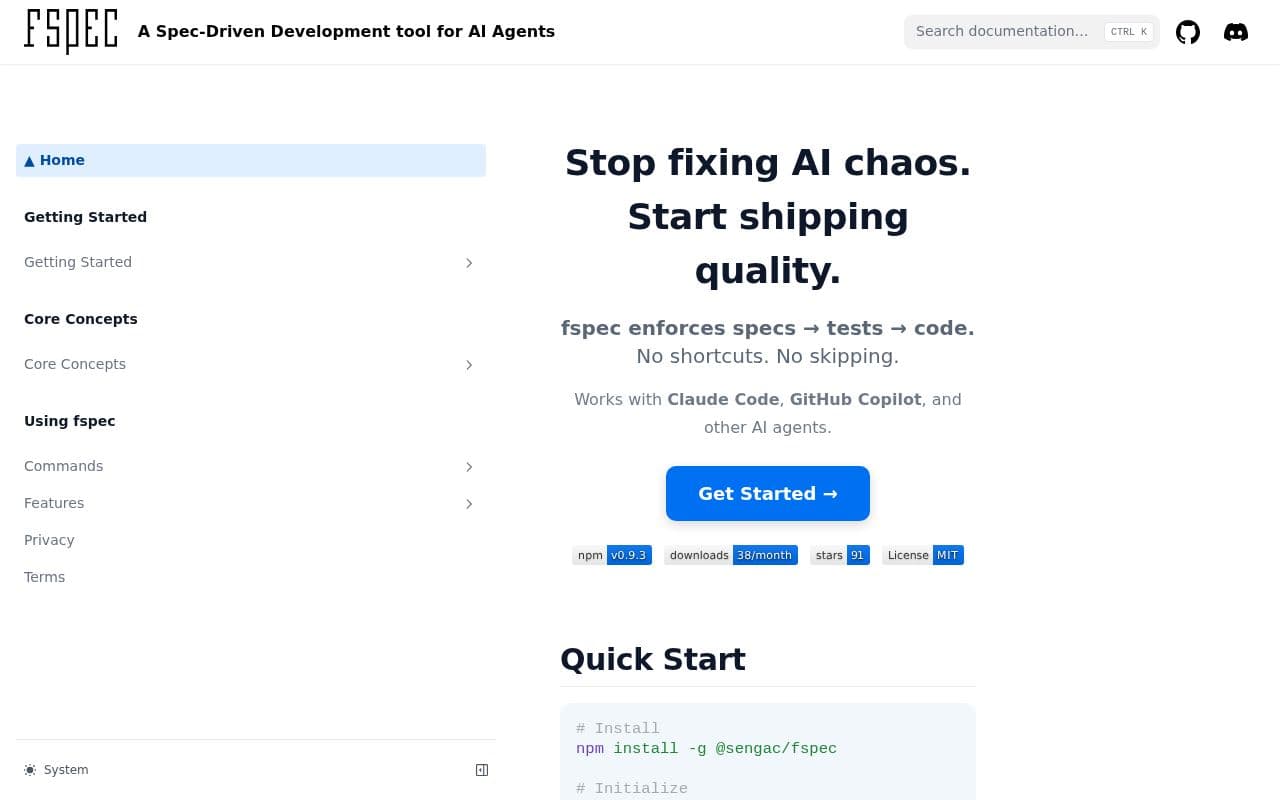 Screenshot of fspec