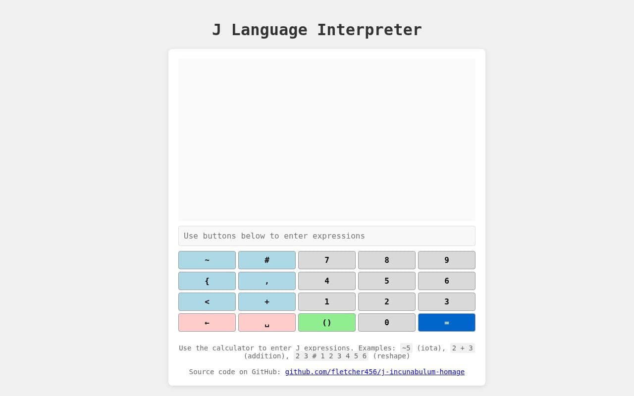 Screenshot of J Language Interpreter