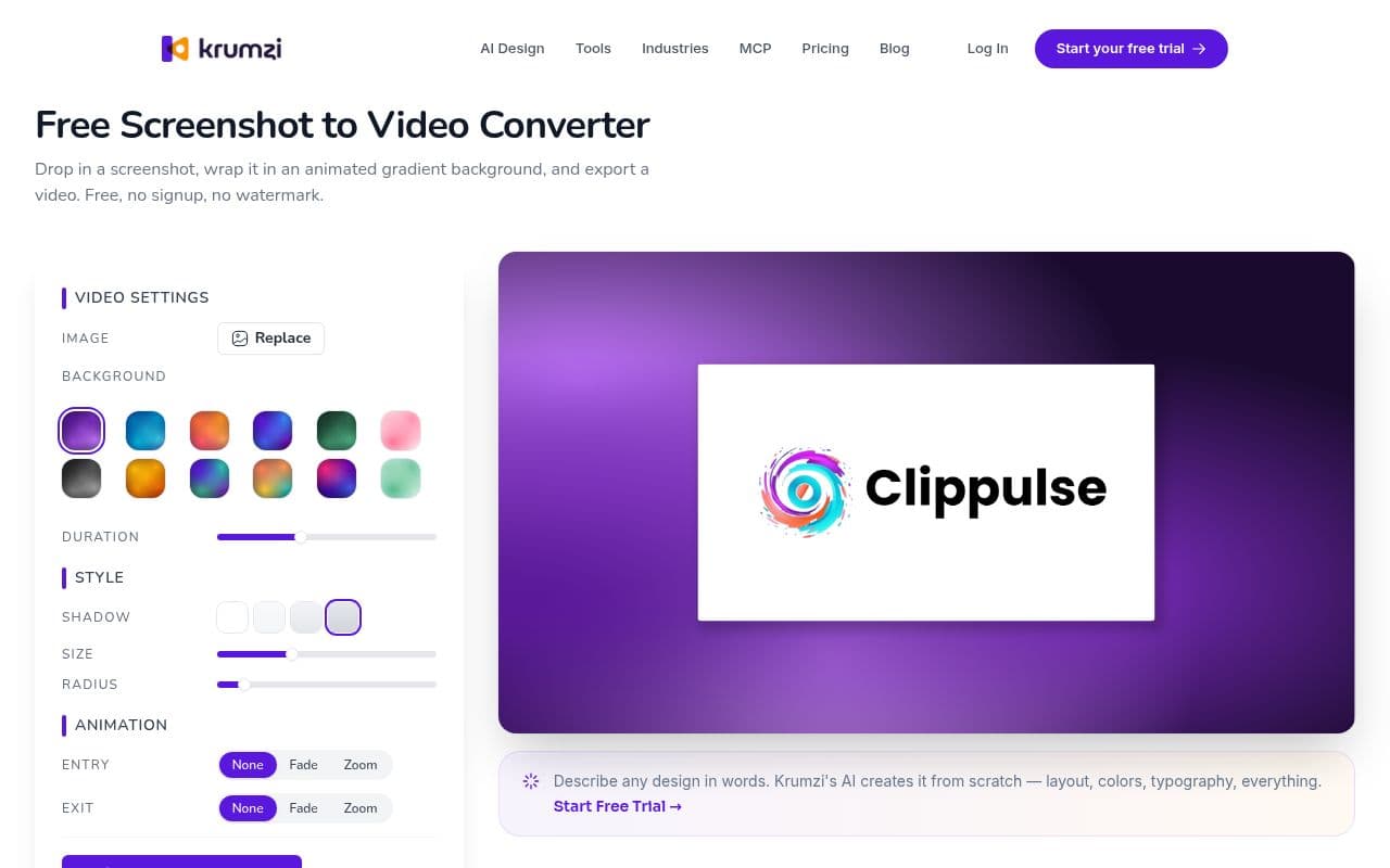 Screenshot of Krumzi Screenshot to Video