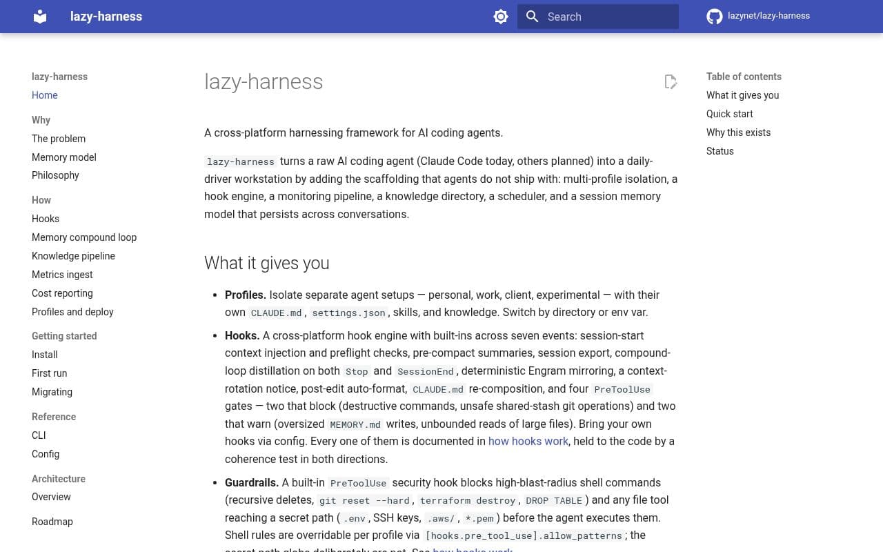 Screenshot of lazy-harness