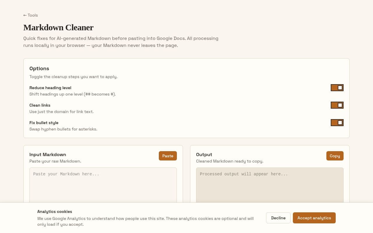 Screenshot of Markdown Cleaner