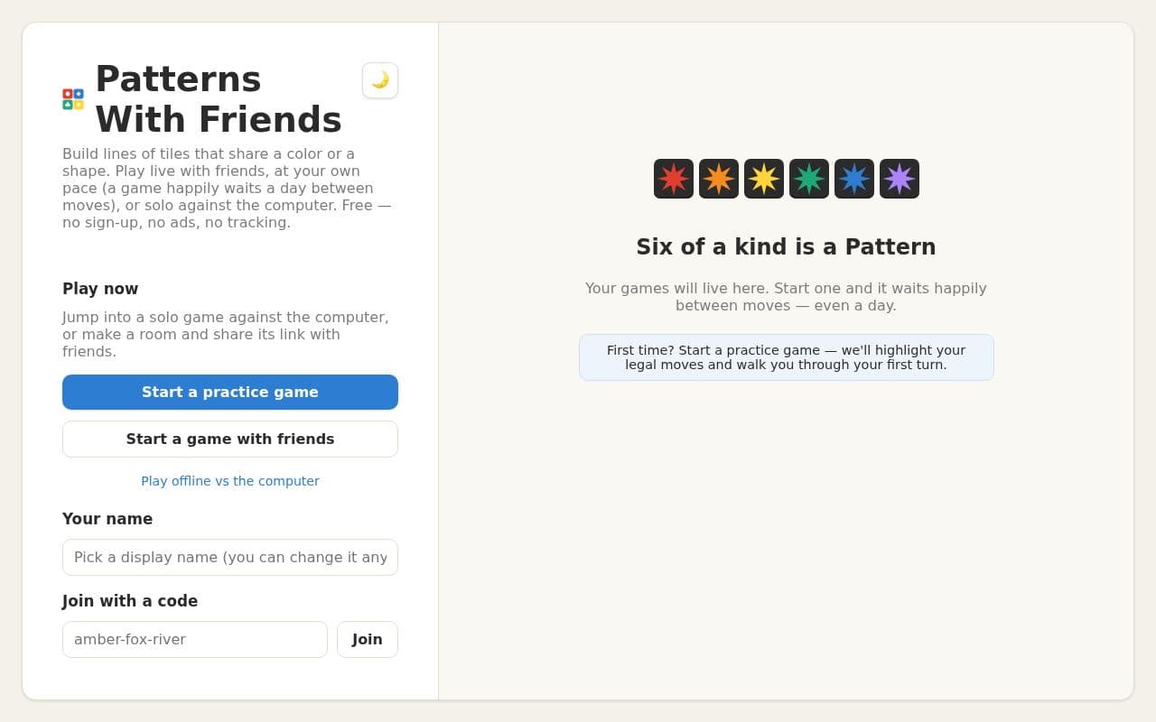Screenshot of Patterns With Friends