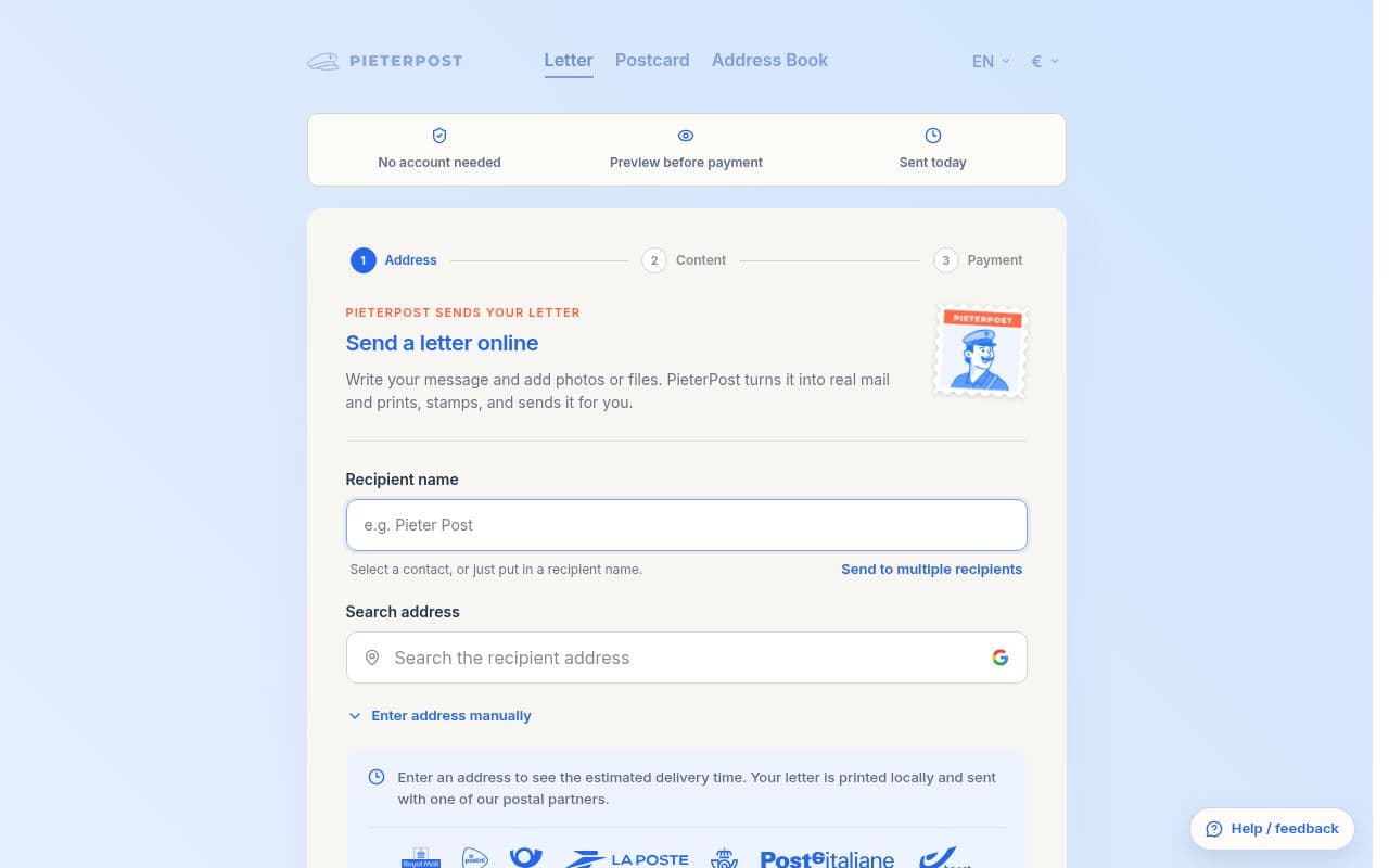Screenshot of Pieterpost