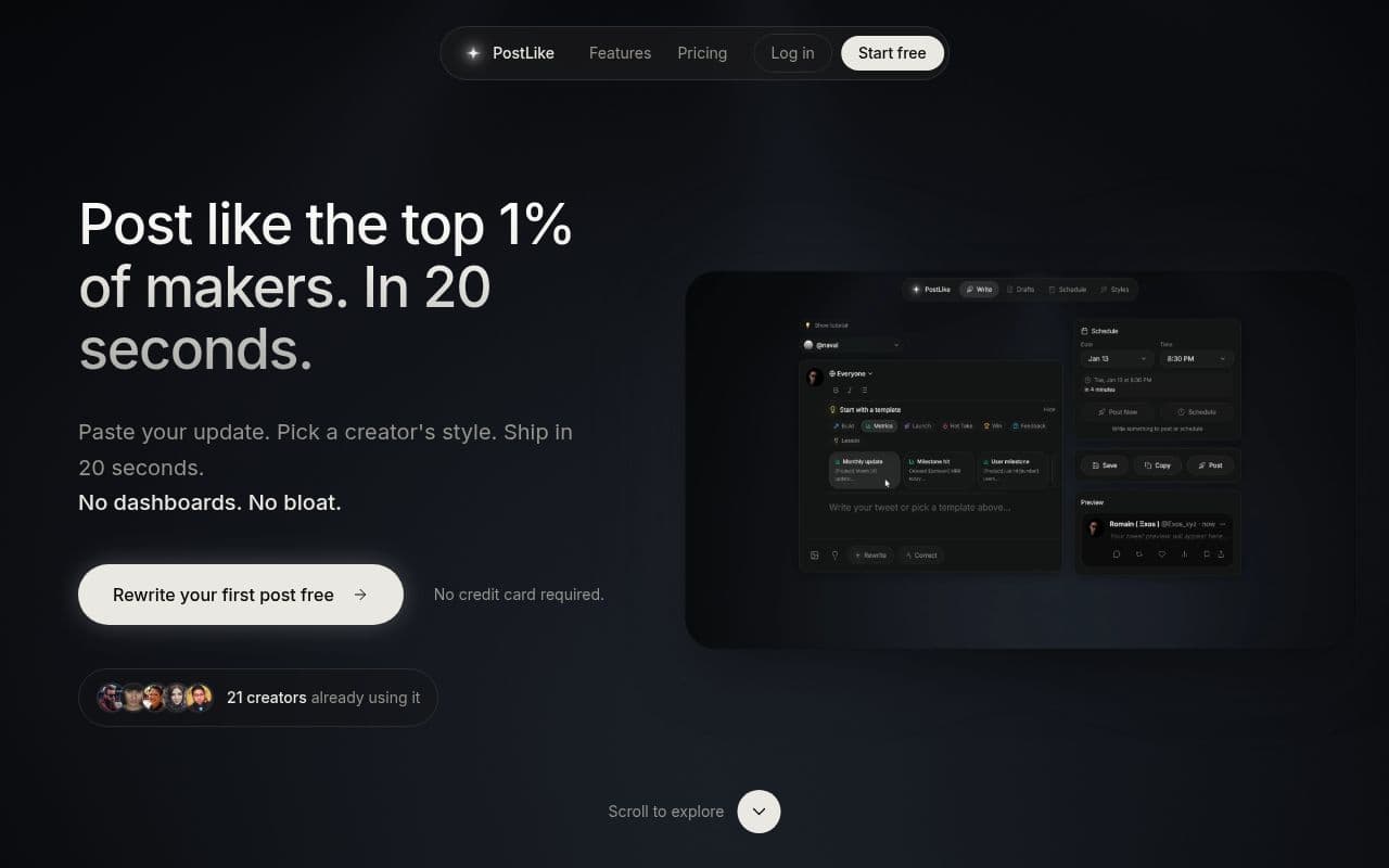 Screenshot of PostLike