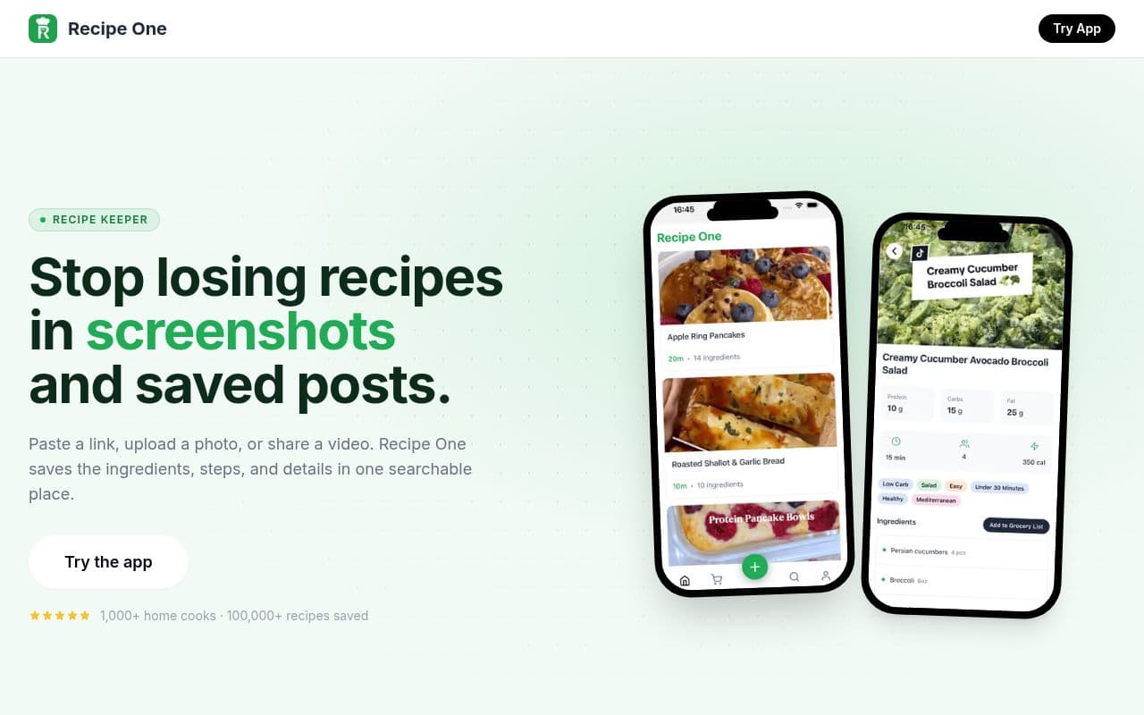 Screenshot of Recipe One