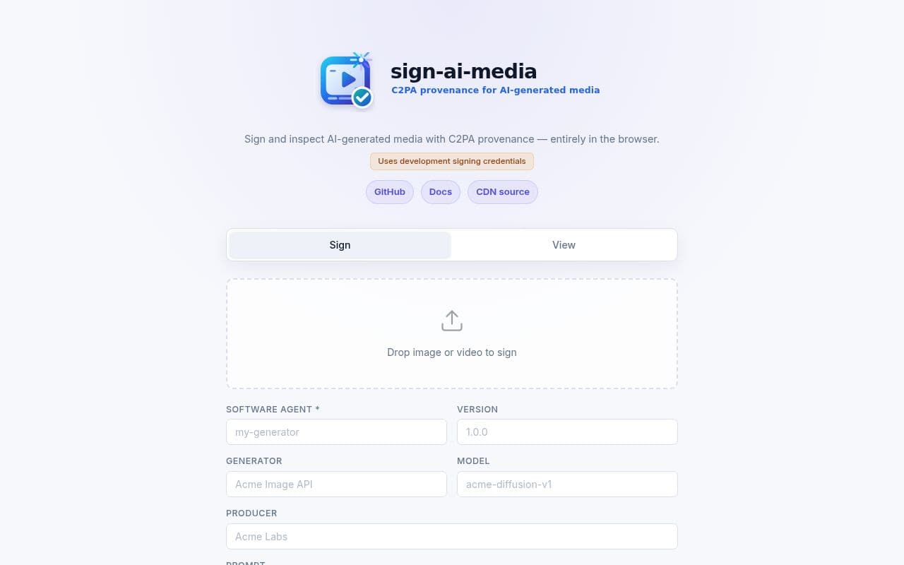 Screenshot of sign-ai-media