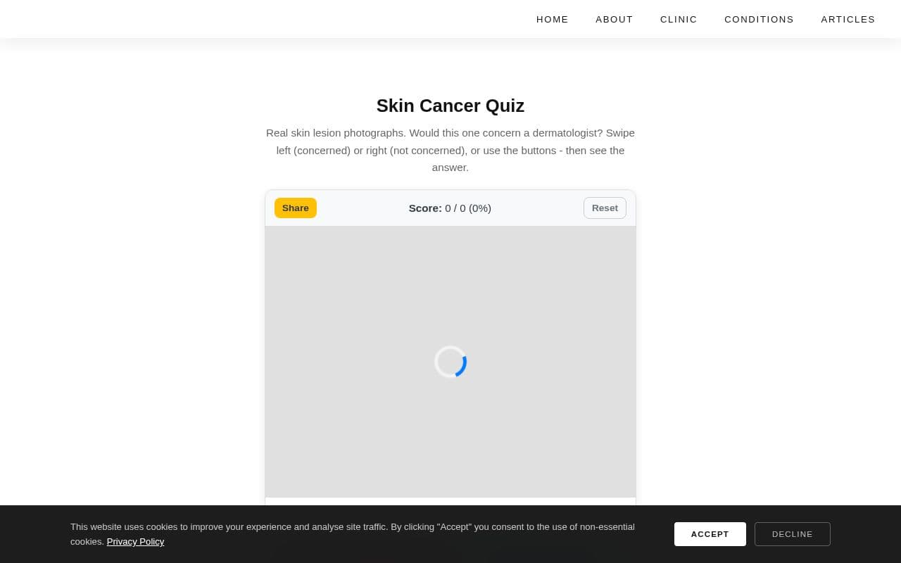 Screenshot of Skin Cancer Quiz