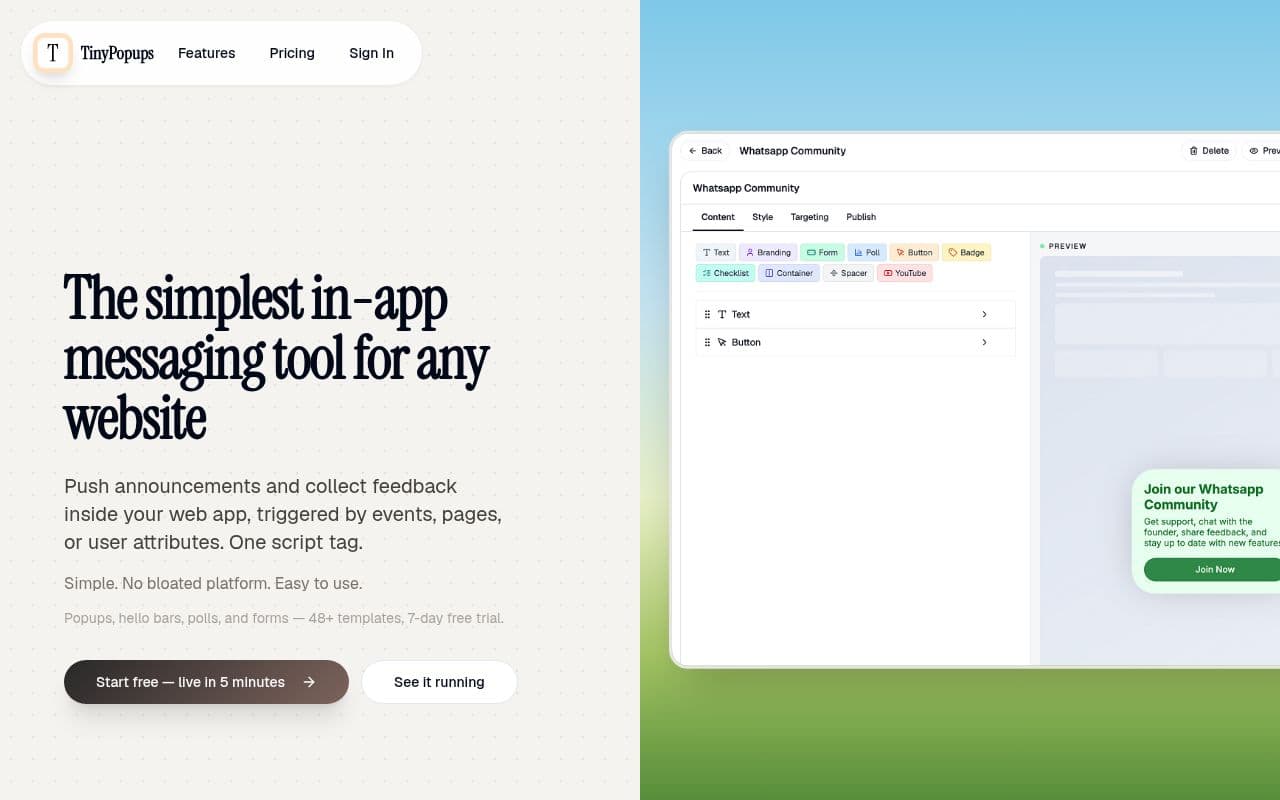 Screenshot of TinyPopups