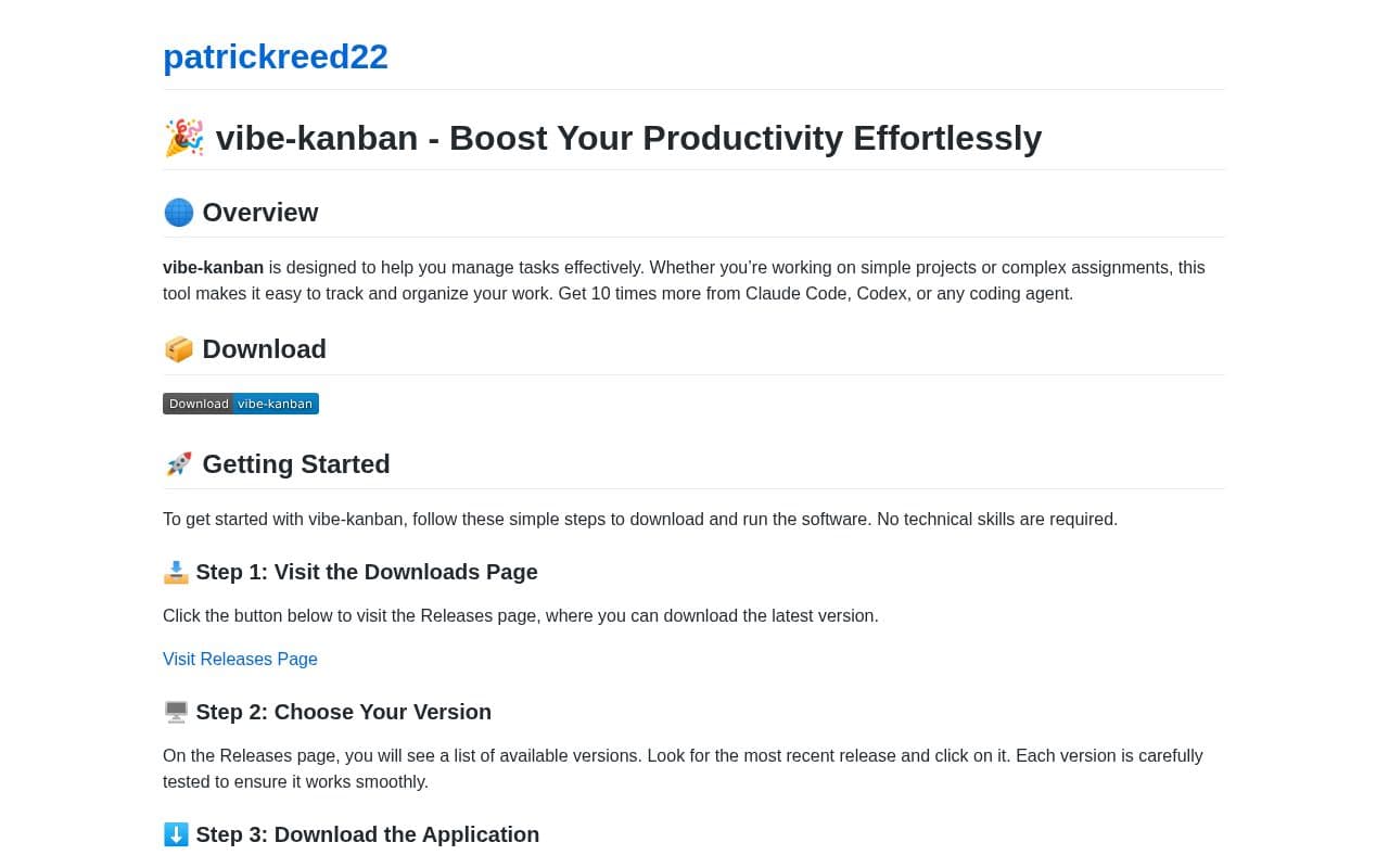 Screenshot of vibe-kanban