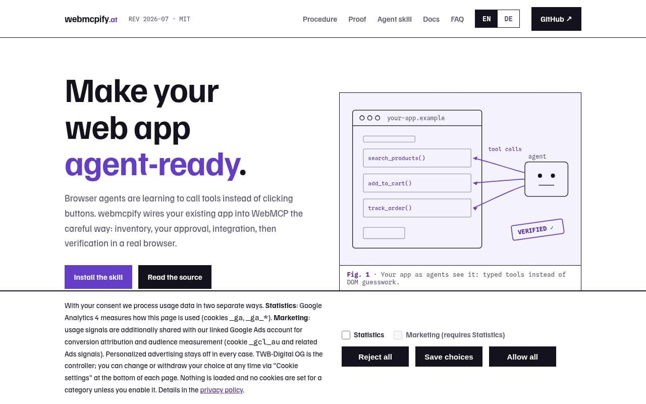 Screenshot of webmcpify