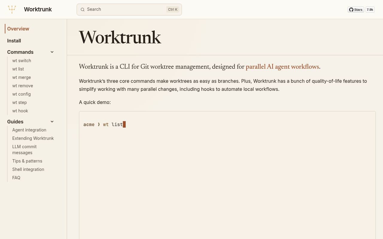 Screenshot of Worktrunk