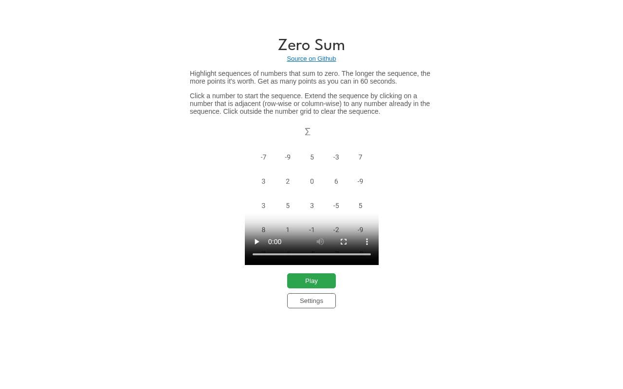 Screenshot of Zero Sum