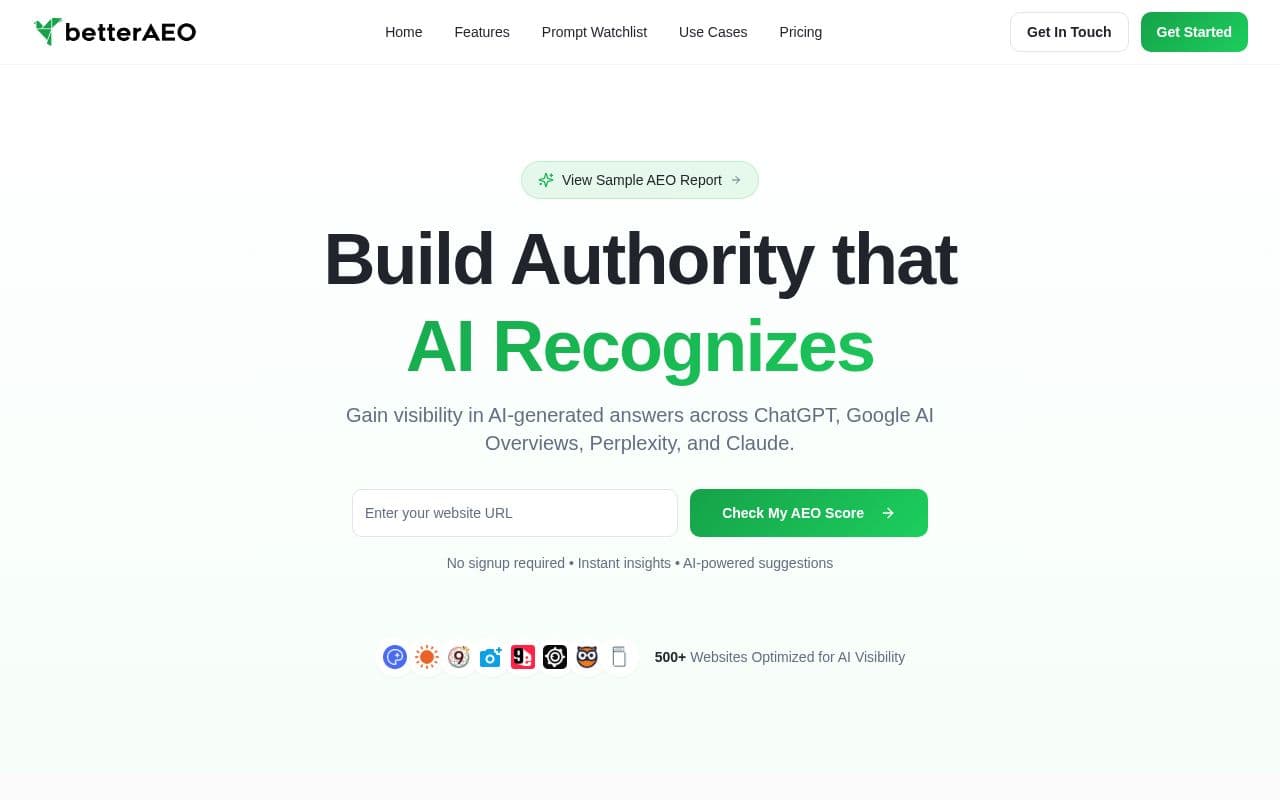 Screenshot of betterAEO