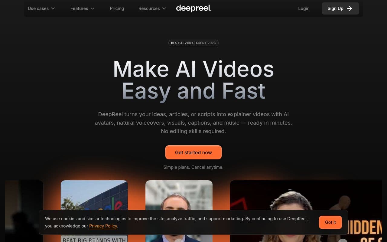 Screenshot of DeepReel