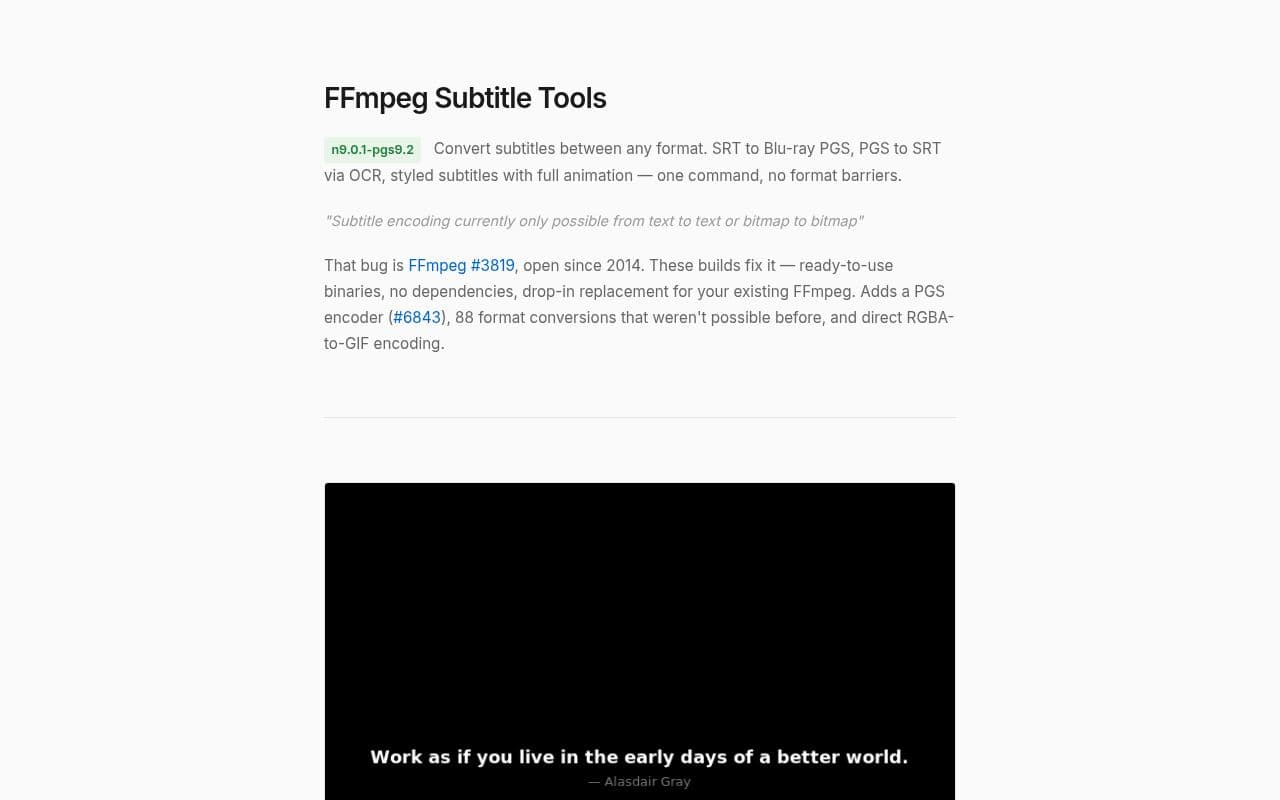 Screenshot of FFmpeg Subtitle Tools
