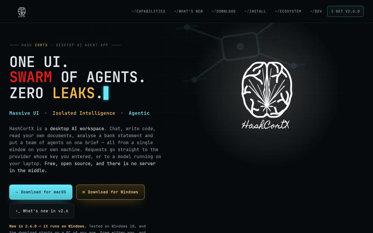 Screenshot of HashCortX