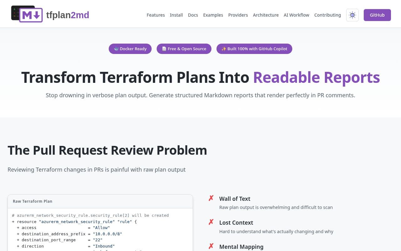 Screenshot of tfplan2md